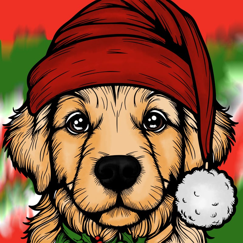 realistic dog with a christmas hat