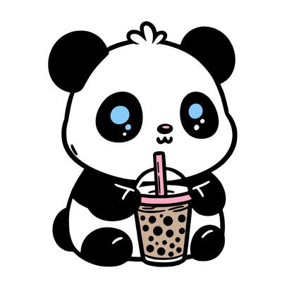 panda driking boba