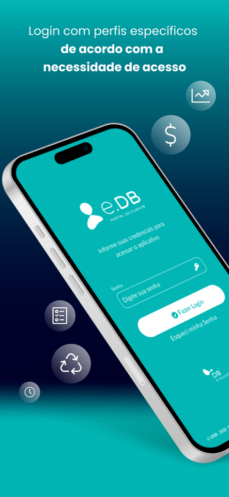 e-DB - Pantalla de inicio de sesión de la aplicación e-DB que muestra acceso seguro para profesionales médicos