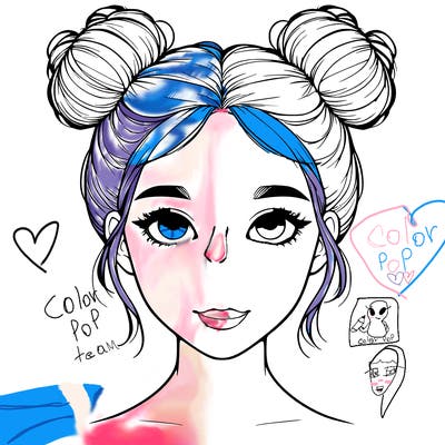 realistic girl with two buns on top of her head