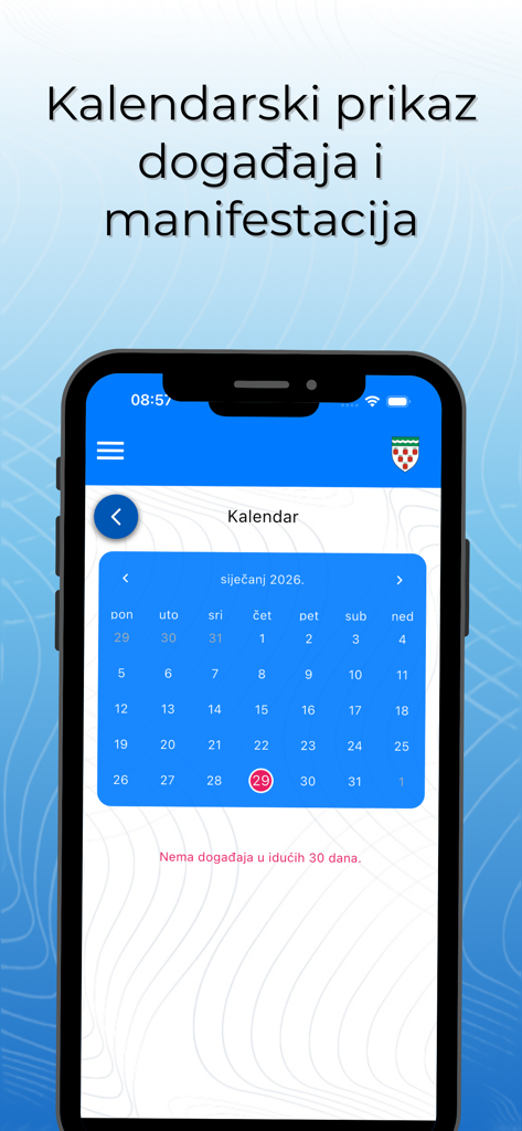 Moj Trnovec Bartolovečki - Vista de calendario de eventos y manifestaciones en la aplicación móvil Moj Trnovec Bartolovecki