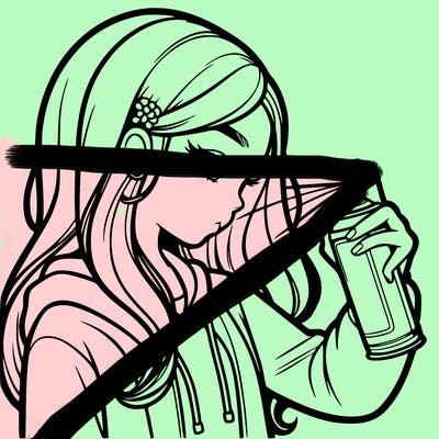 a realistic girl spray painting