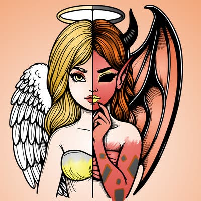 realistic angel half demon