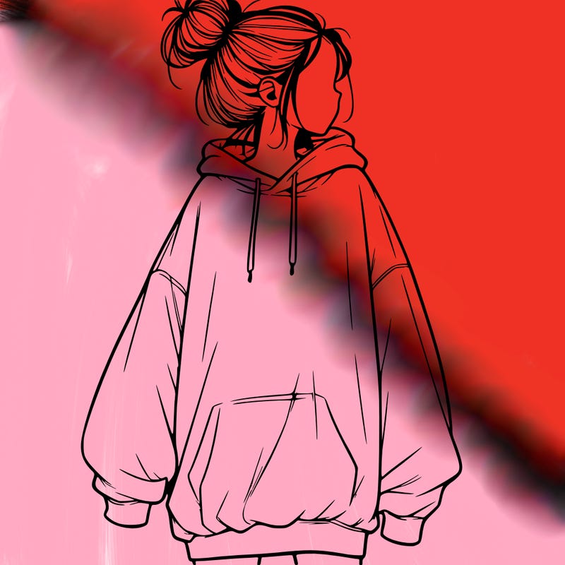 realistic girl with a oversized sweatshirt on and a bun