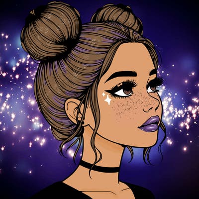 realistic girl with buns on the top of her head