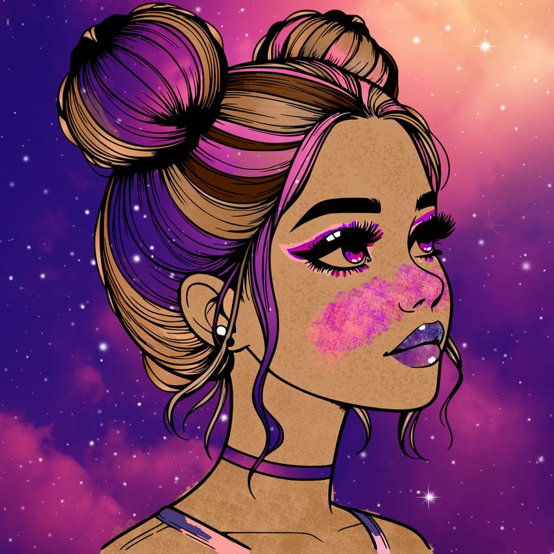 realistic girl with buns on the top of her head