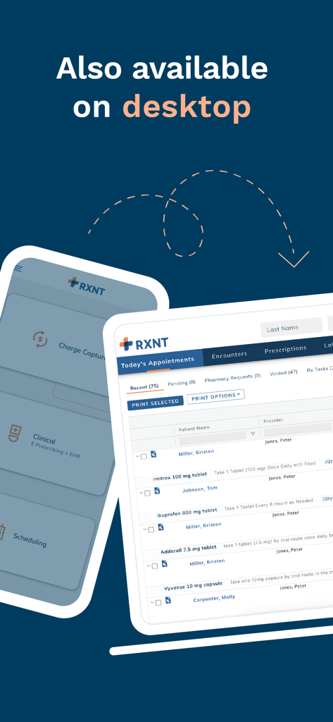 RXNT - RXNT healthcare software shown on mobile phone and desktop screens