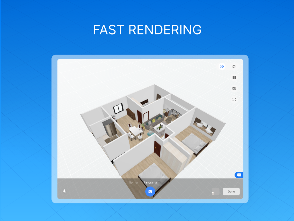 A 3D isometric floor plan rendering of a modern apartment using the Coohom interior design app