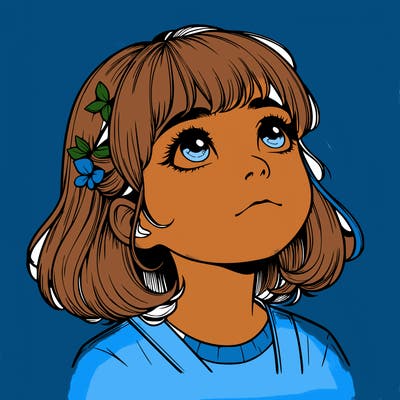 realistic girl looking up