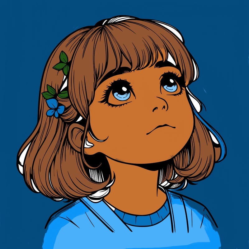 realistic girl looking up