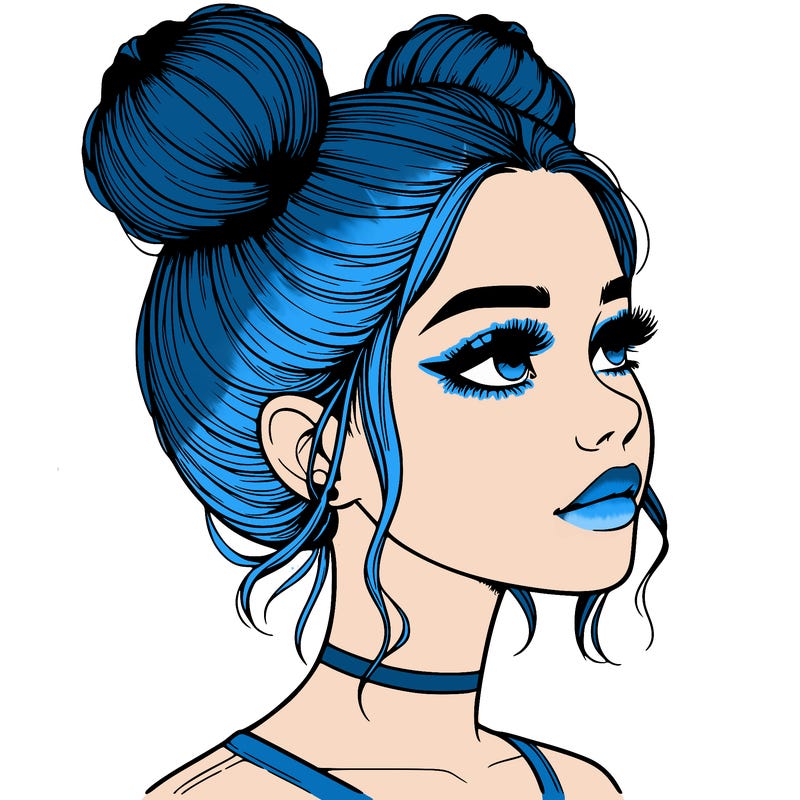 realistic girl with buns on the top of her head