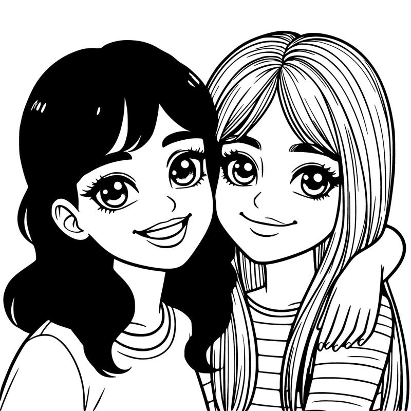 two realistic girl best friends both smiling with an arm around each other for a picture one slightly taller