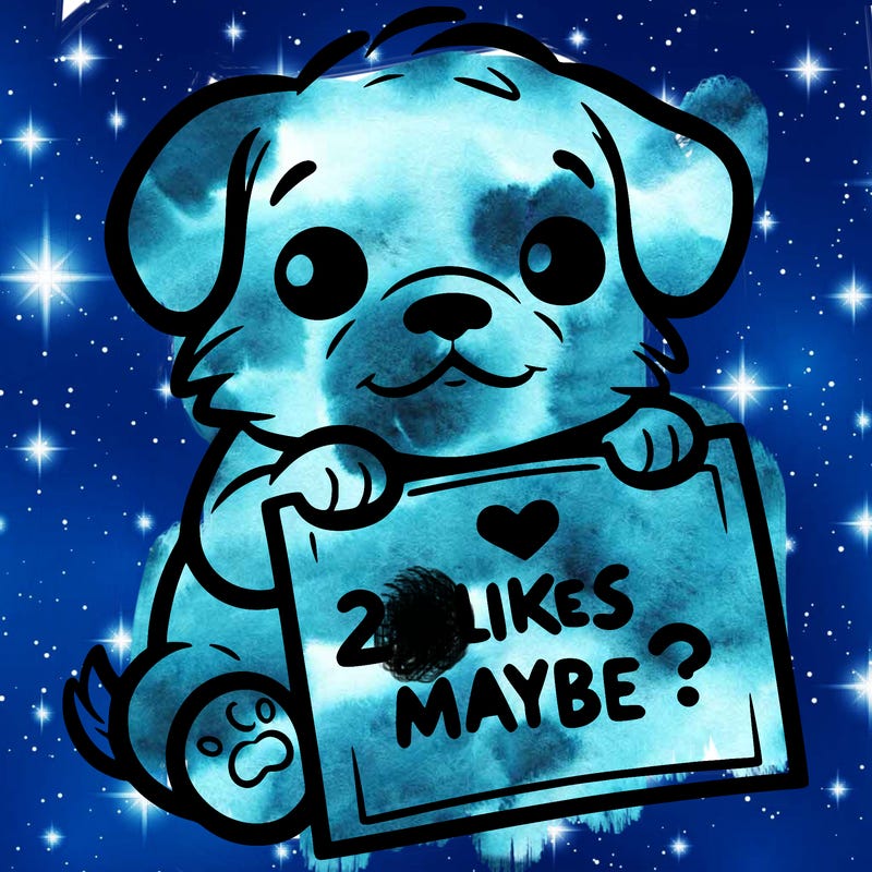 a puppy holding a sign that says 2 likes maybe?