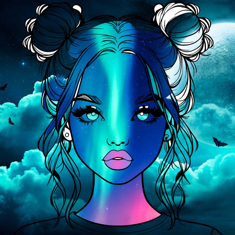 realistic girl with two buns in hair and lips