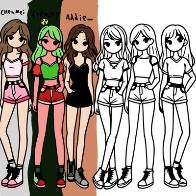 a group of girls wearing crop tops and shorts