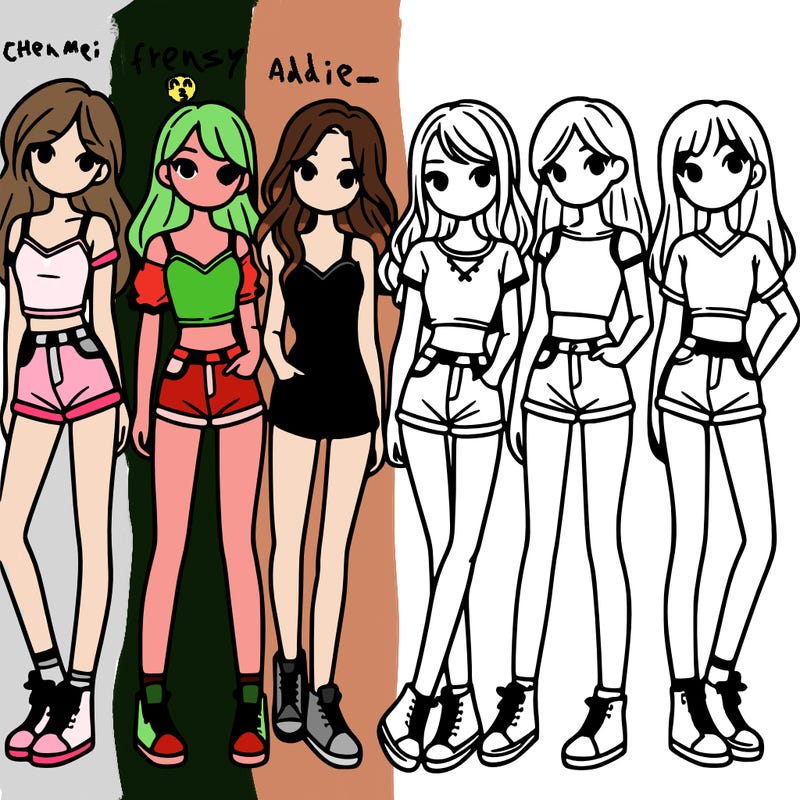 a group of girls wearing crop tops and shorts