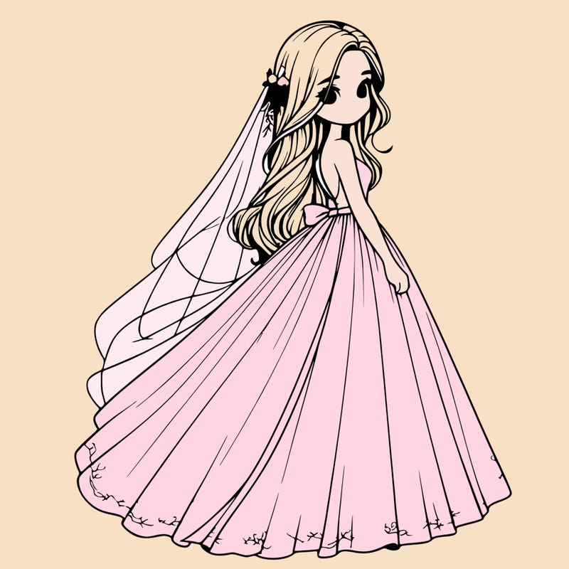 realistic girl in flowing wedding dress