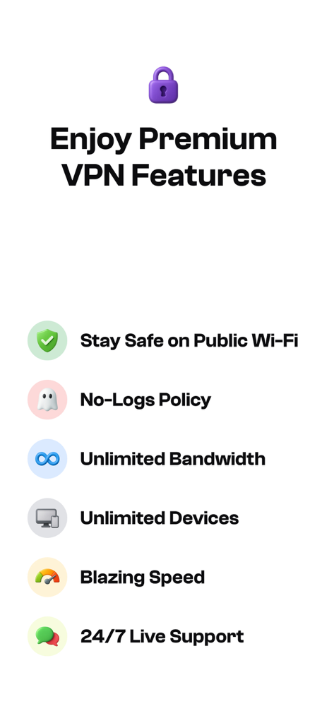 Lista de funciones premium para VPN-Cheap que incluyen seguridad de Wi-Fi público y política de no registros