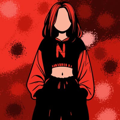 realistic girl faceless with baggy pants and a crop top