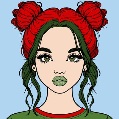 realistic girl with two buns in hair and lips