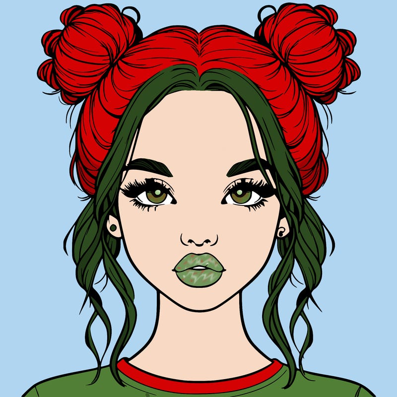 realistic girl with two buns in hair and lips