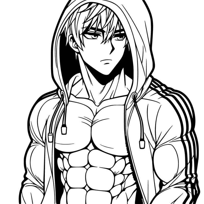 muscular guy with hoodie anime handsome