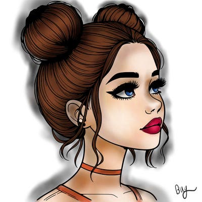 realistic girl with buns on the top of her head