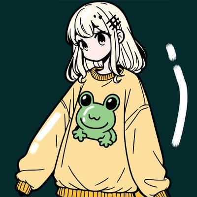 girl wearing frogging sweatshirt