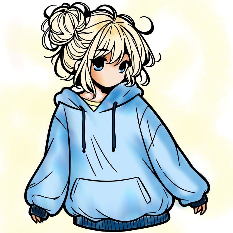 girl with baggy sweatshirt and messy bun