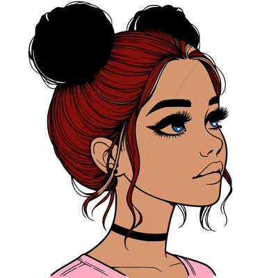 realistic girl with buns on the top of her head