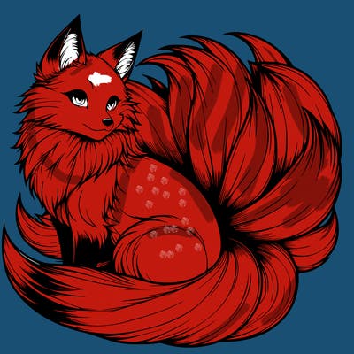 realistic detailed 9 tailed anime fox