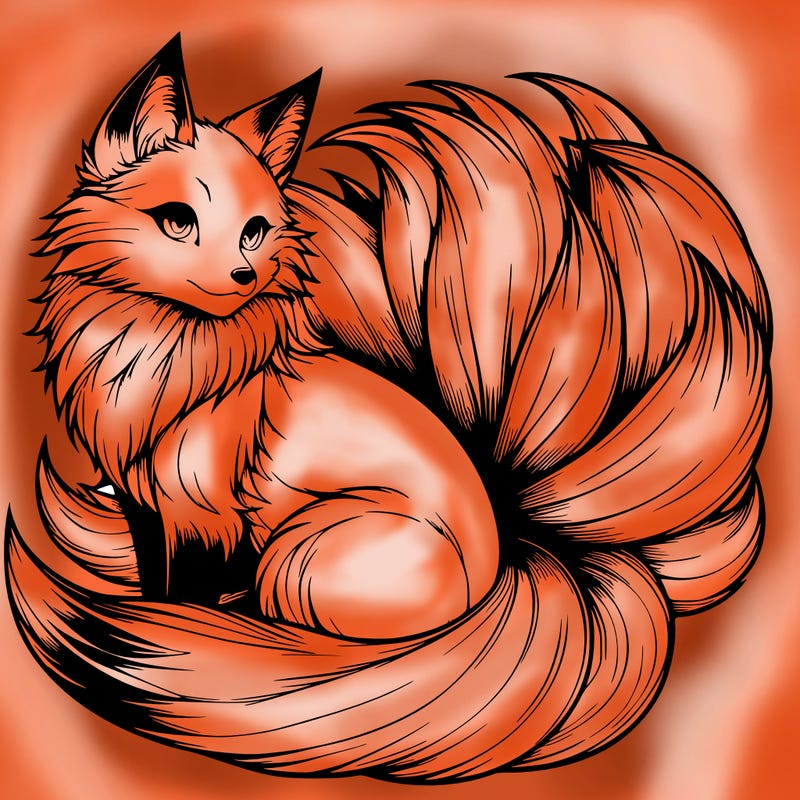 realistic detailed 9 tailed anime fox