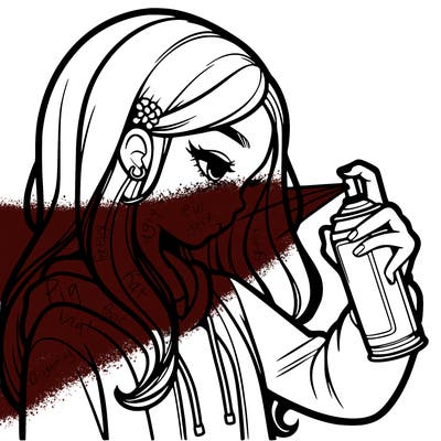 a realistic girl spray painting