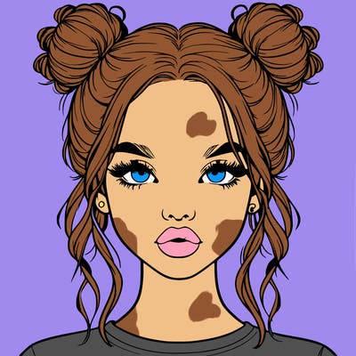 realistic girl with two buns in hair and lips