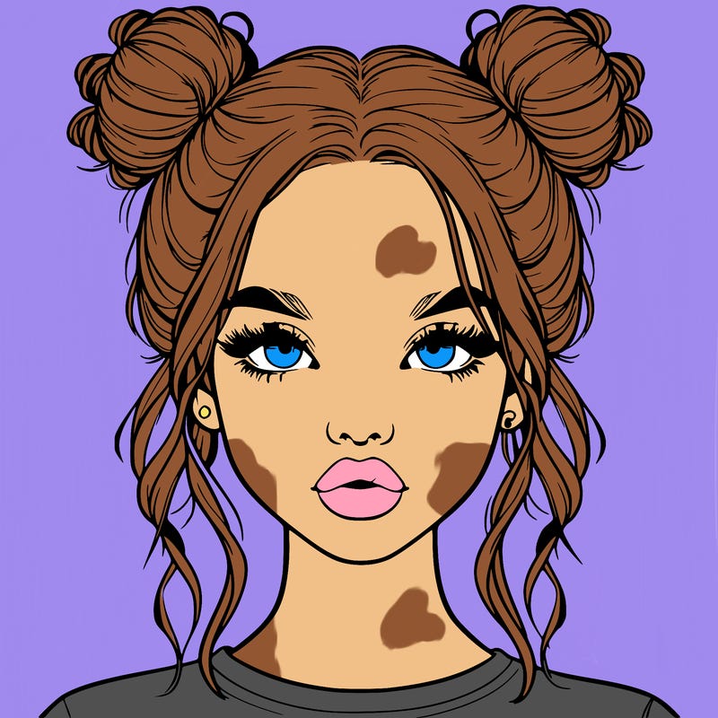 realistic girl with two buns in hair and lips
