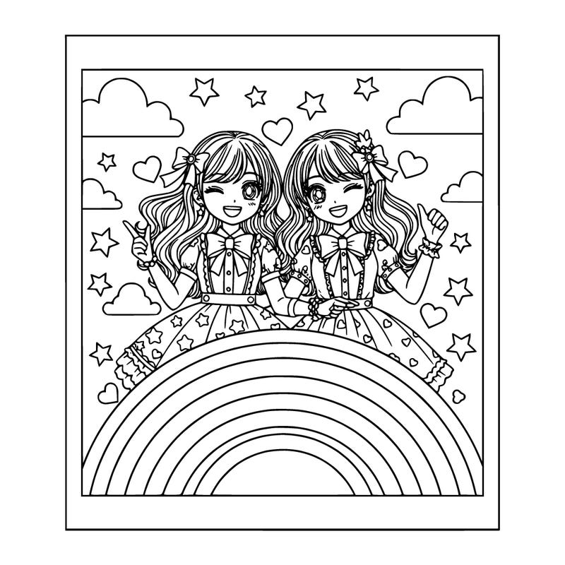 cute manga girls that are bffs no matter what cute rainbow background