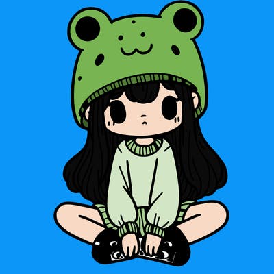 a girl wearing a frog hat and some frog socks
