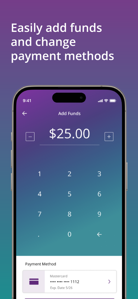 Tolls NY - Tolls NYアプリの画面。資金の追加と支払い方法の管理を行います。