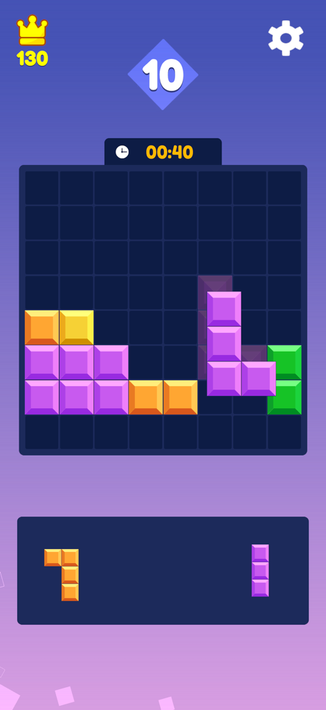 Gameplay screen of Block Blast Puzzle Brain Game with colorful blocks on a grid