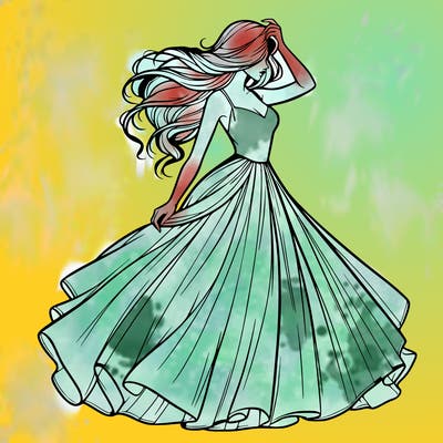 realistic woman with dress flowing in the wind