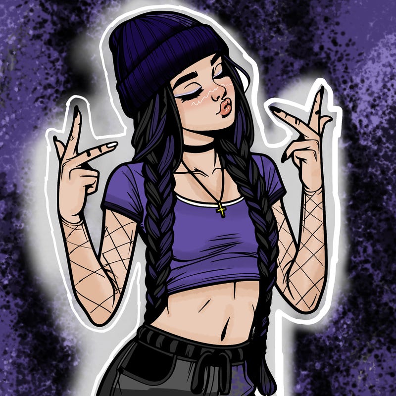 realistic teenage girl with braids and a beanie and crop top doing 🫶🏼