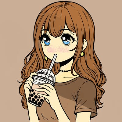 realistic girl drink a boba