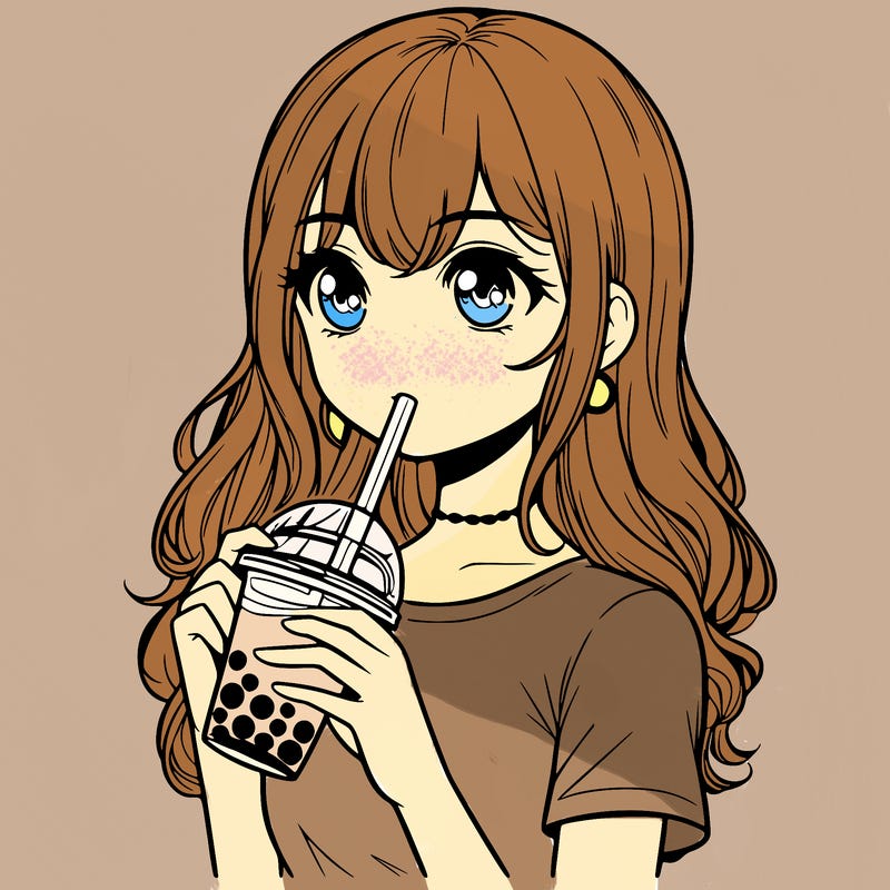 realistic girl drink a boba