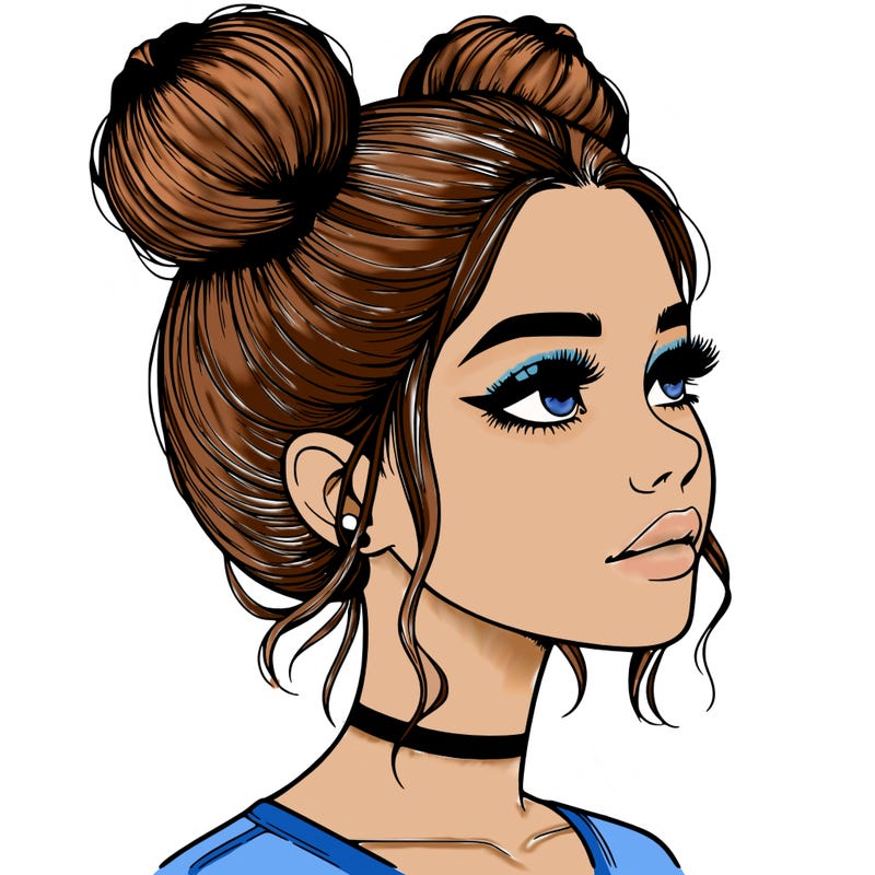 realistic girl with buns on the top of her head