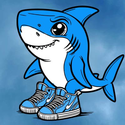 a shark wearing nik shoes