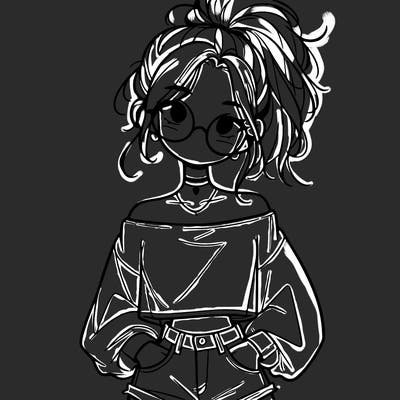 girl with a messy ponytail glasses a baggy crop top and jean shorts