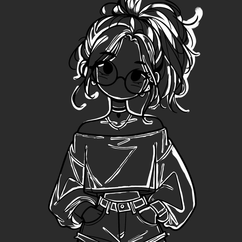 girl with a messy ponytail glasses a baggy crop top and jean shorts