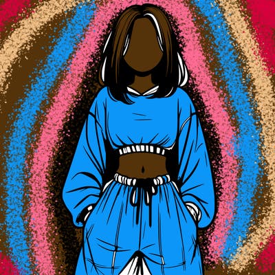 realistic girl faceless with baggy pants and a crop top