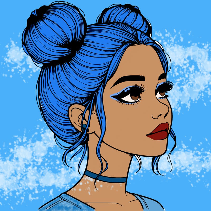 realistic girl with buns on the top of her head