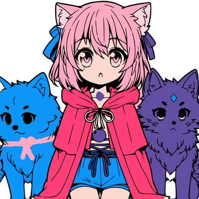 anime little girl with wolfs